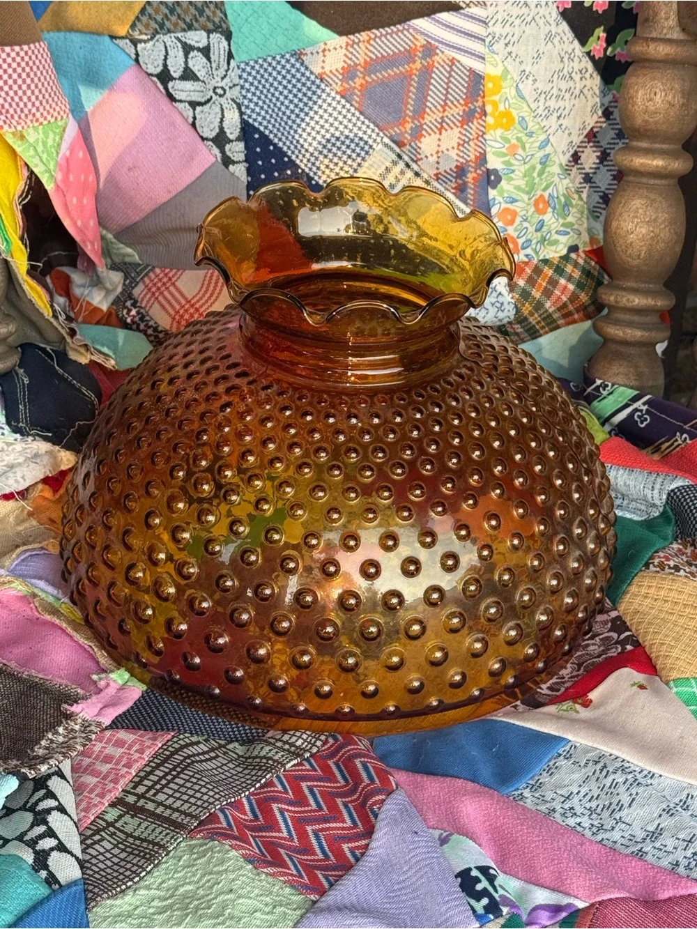 Fenton Amber Hobnail Glass Lantern Shade